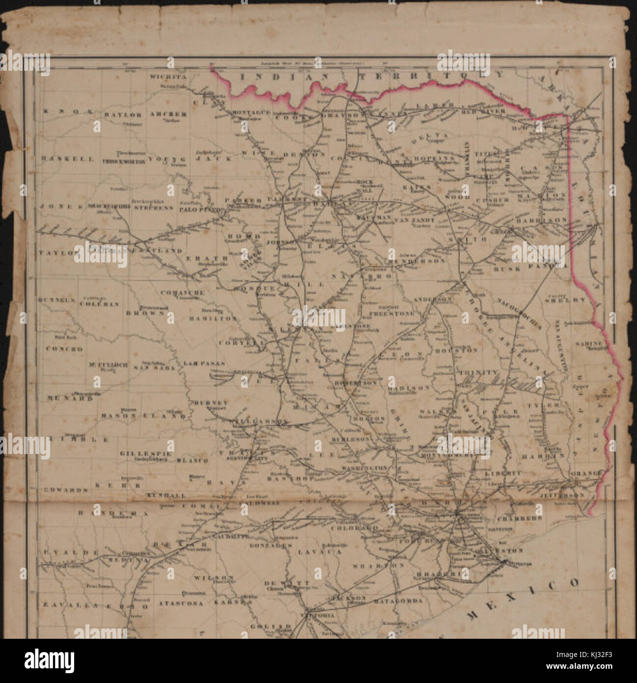 Railroad Map of Texas East of the 100th Meridian Stock Photo Alamy