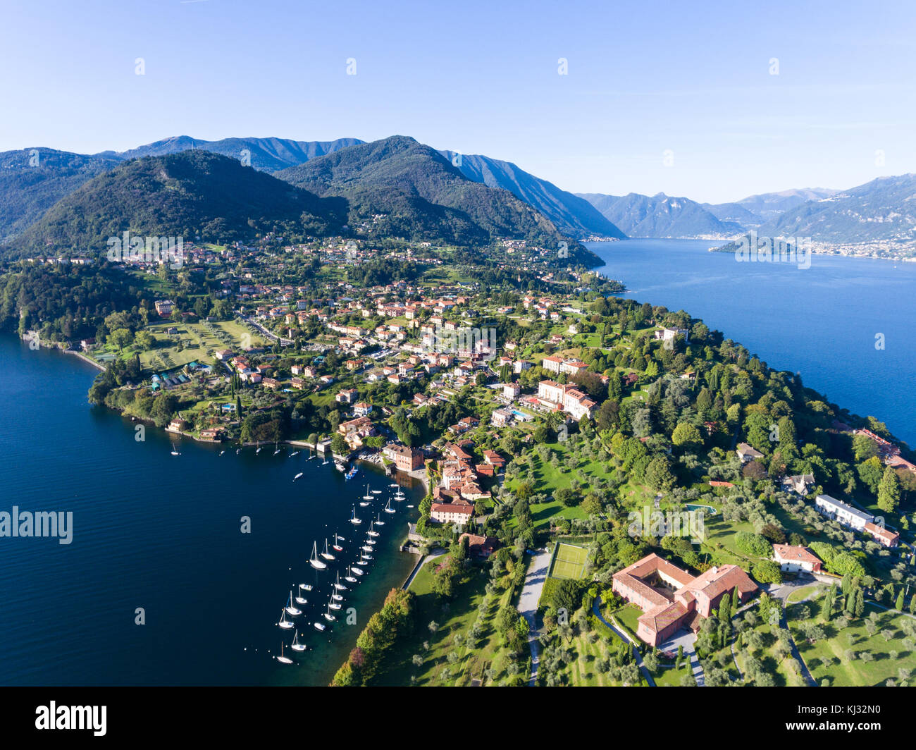 Bellagio, lake of Como in Italy - Aerial view with drone Stock Photo