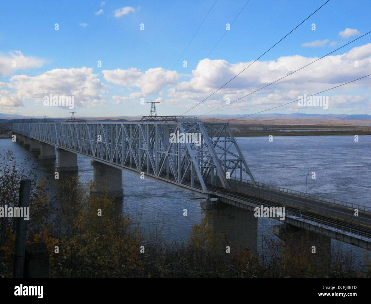 The bridge across the Amur River (in Komsomolsk-on-Amur) Stock Photo