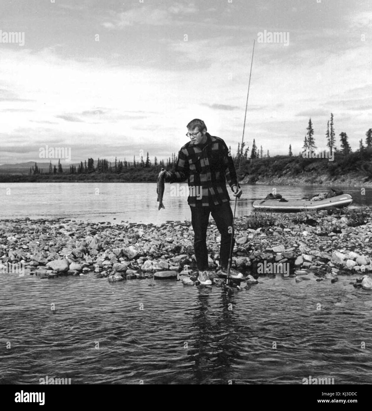 Vintage fishing grayling fishing Stock Photo