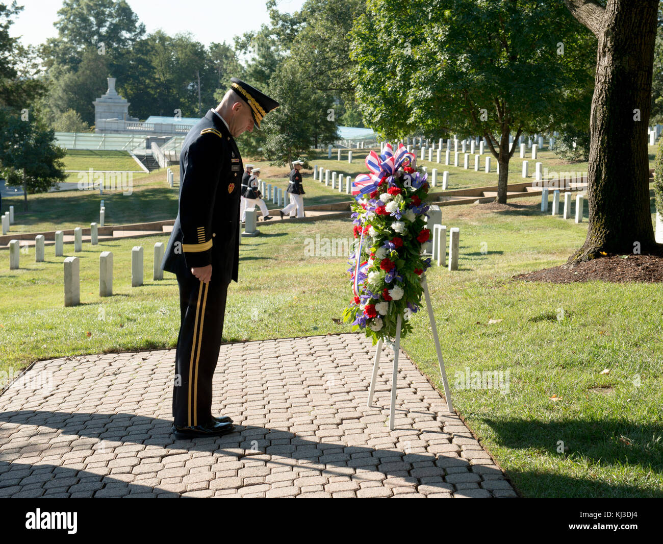 The U.S. Army Military District of Washington conducts a Presidential Armed Forces Full Honor Wreath-Laying Ceremony at the grave of President William H. Taft in Arlington National Cemetery to celebrate his 158th birt 0097 Stock Photo