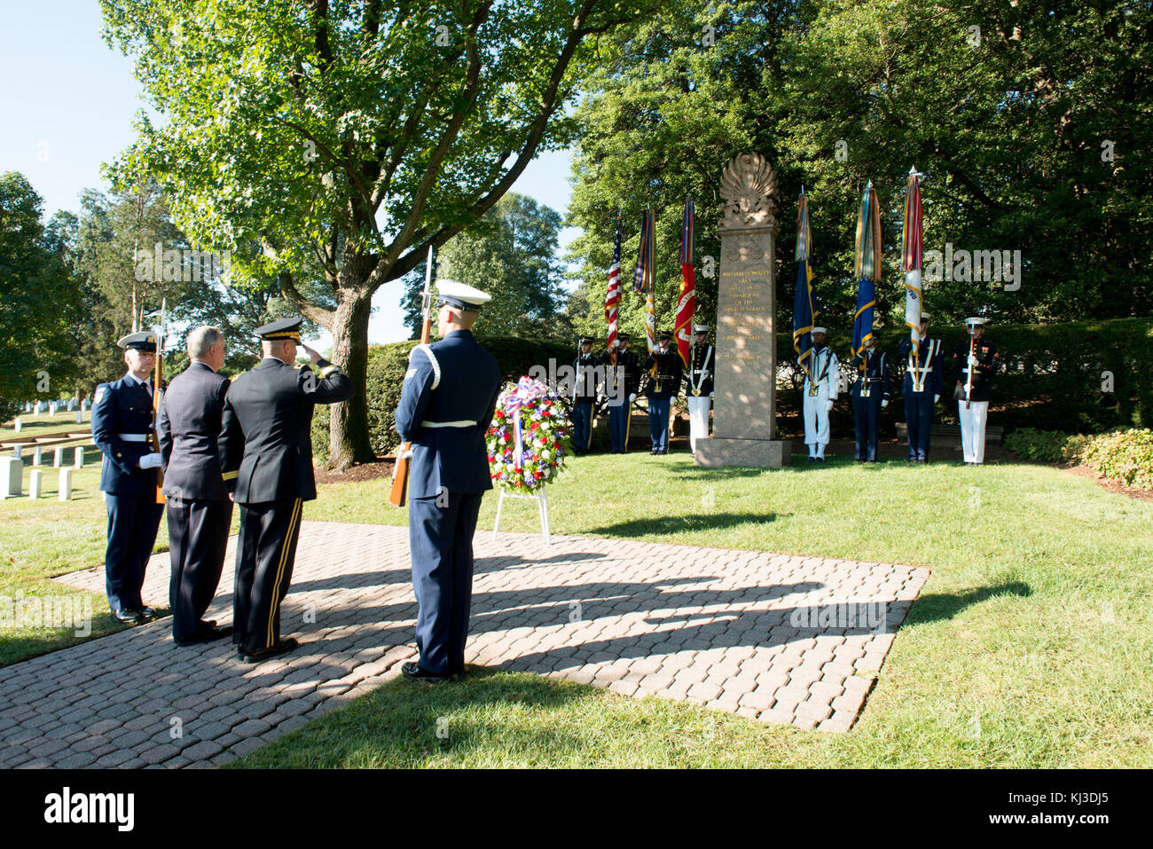 The U.S. Army Military District of Washington conducts a Presidential Armed Forces Full Honor Wreath-Laying Ceremony at the grave of President William H. Taft in Arlington National Cemetery to celebrate his 158th birt 0101 Stock Photo