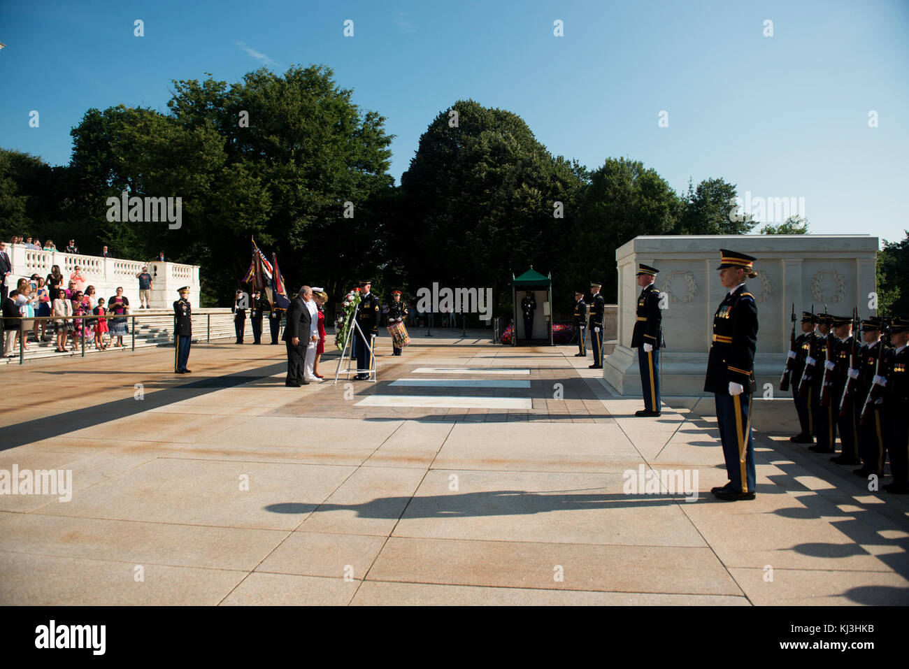 Full honors Army wreath laying at the Tomb of the Unknown Soldier in Arlington National Cemetery to honor the 72nd anniversary of the Liberation of Guam and the battle for the Northern Mariana Islands (28140739076) Stock Photo