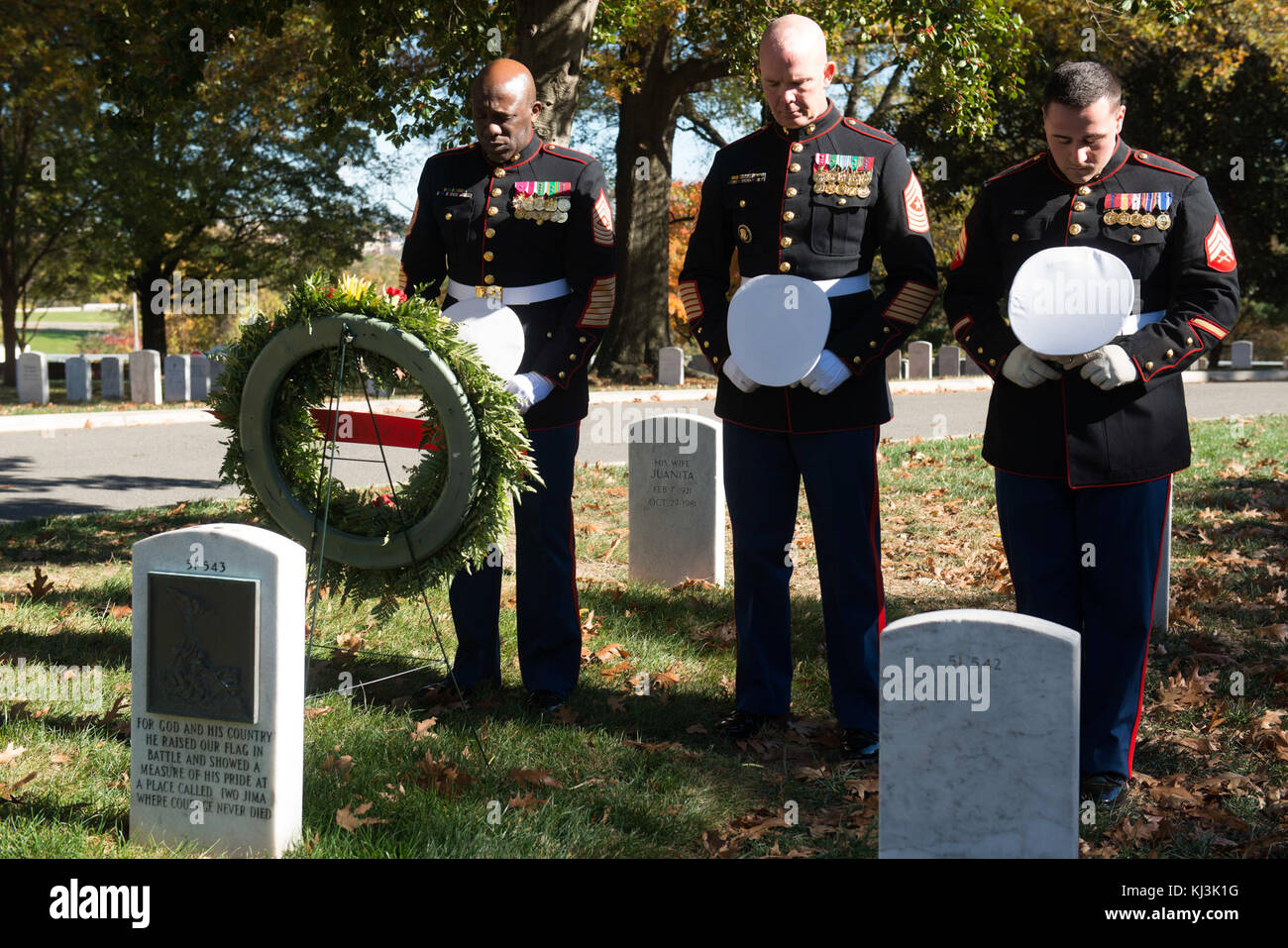 U.S. Marines place wreaths for the 241st Marine Corps Birthday in Arlington National Cemetery (30264682283) Stock Photo