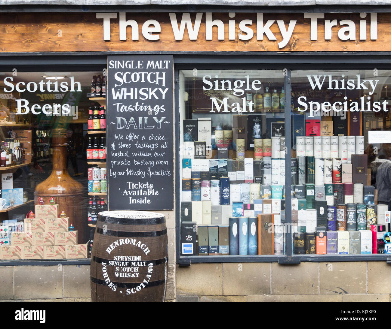 The Whisky Trail shop on The Royal Mile in Edinburgh, Scotland, UK Stock Photo