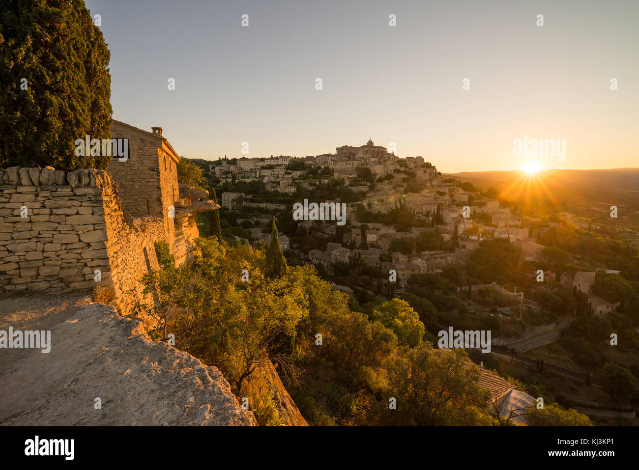 Village Gordes in the sunrise, Provence, France, Europe. Stock Photo