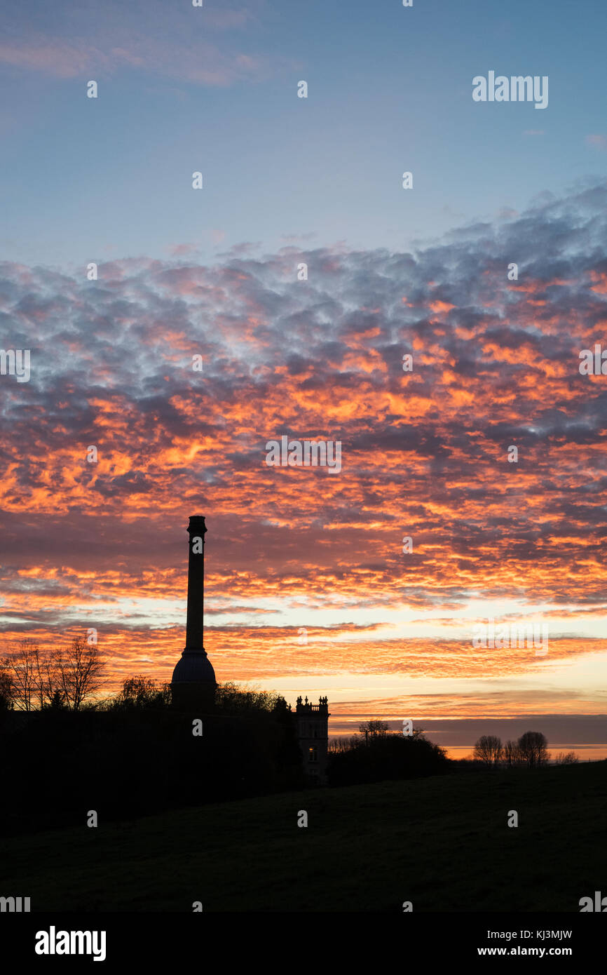 Sunset over Bliss Tweed Mill. Silhouette. Chipping Norton, Cotswolds, Oxfordshire, England Stock Photo