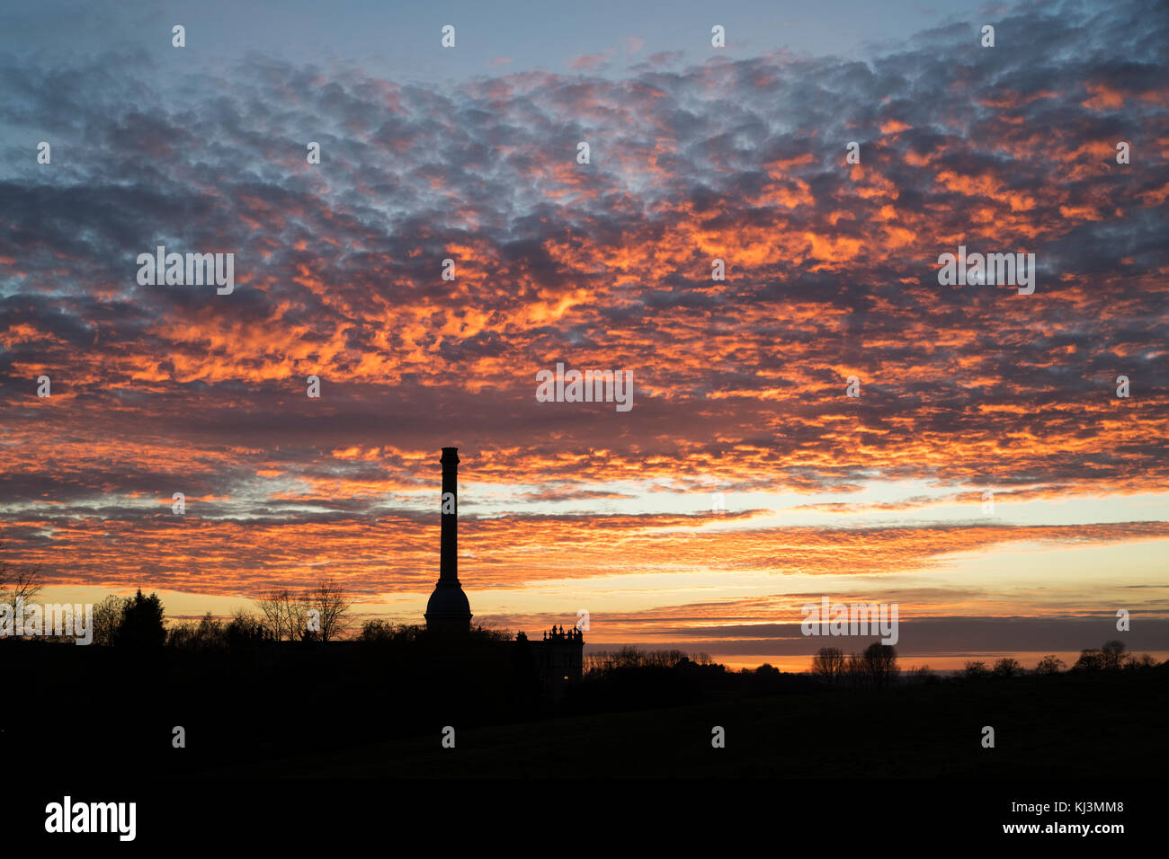 Sunset over Bliss Tweed Mill. Silhouette. Chipping Norton, Cotswolds, Oxfordshire, England Stock Photo