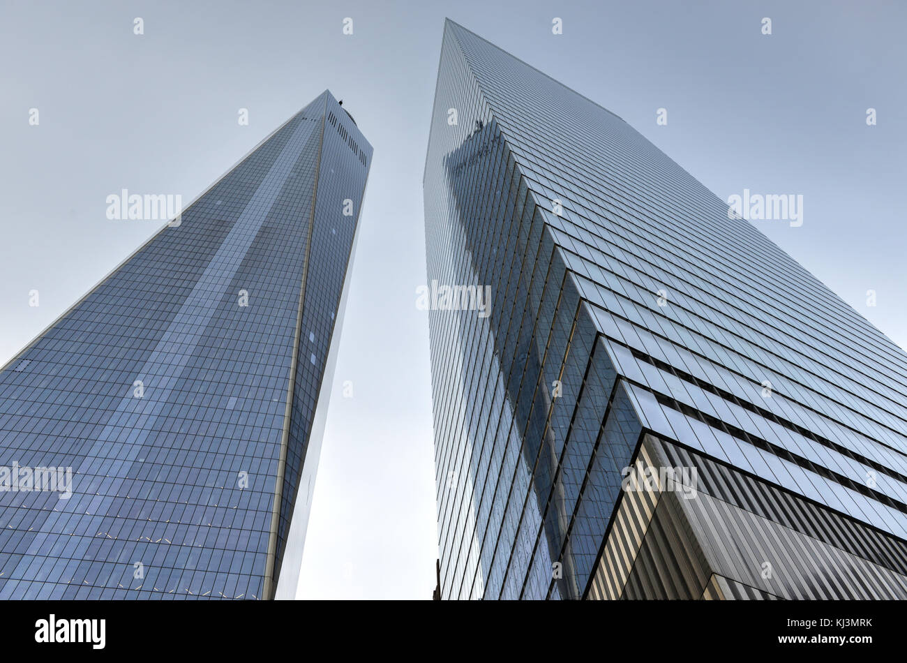 1 WTC and 7 WTC side by side in Lower Manhattan. One World Trade Center is the tallest building in the Western Hemisphere and the third-tallest buildi Stock Photo