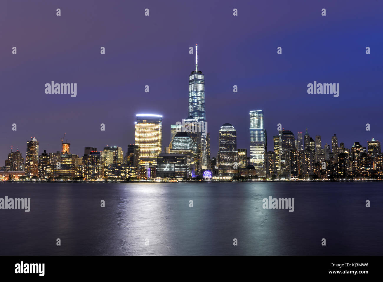 New York City Manhattan skyline at dusk over Hudson River viewed from ...