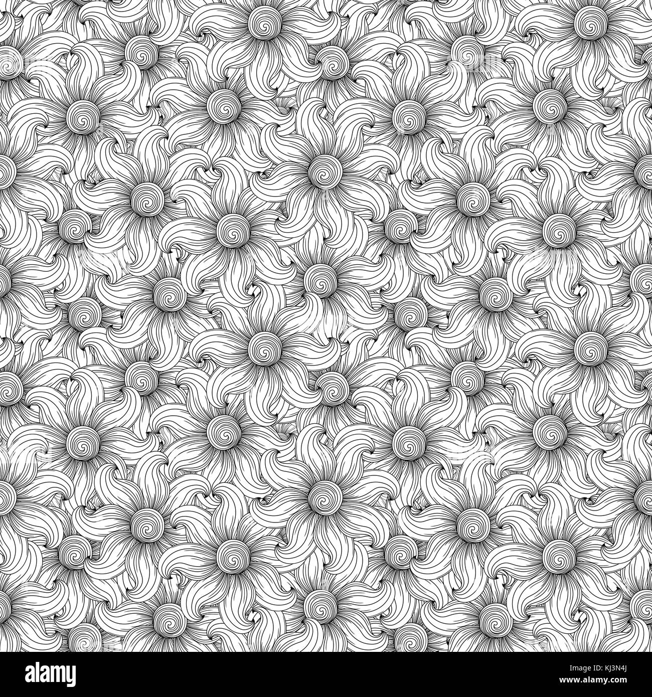 Seamless floral vector monochrome pattern with stylized flowers Stock ...