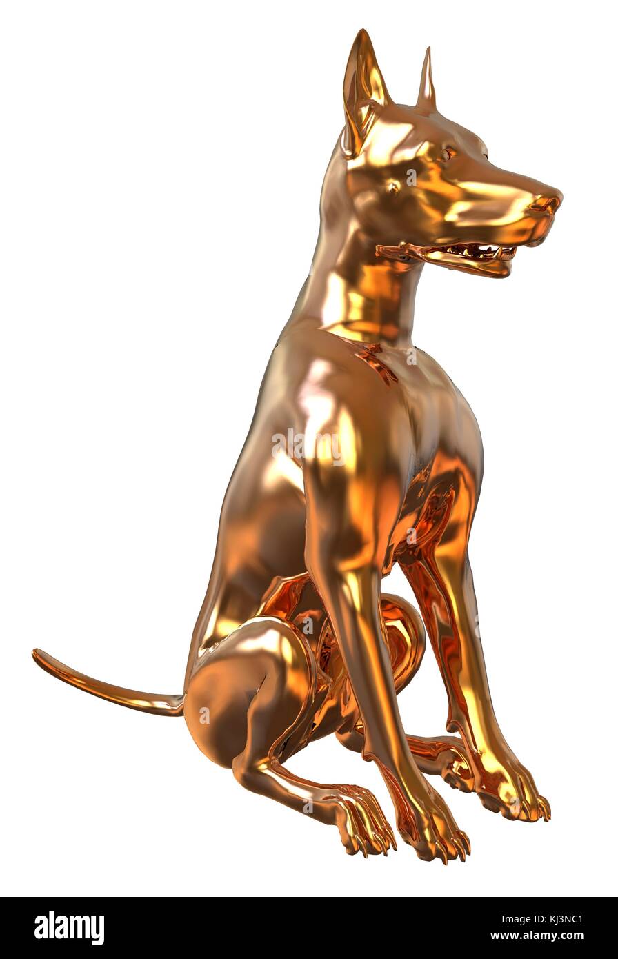 Golden Yellow Dog 3D Illustration Isolated On White Stock Photo