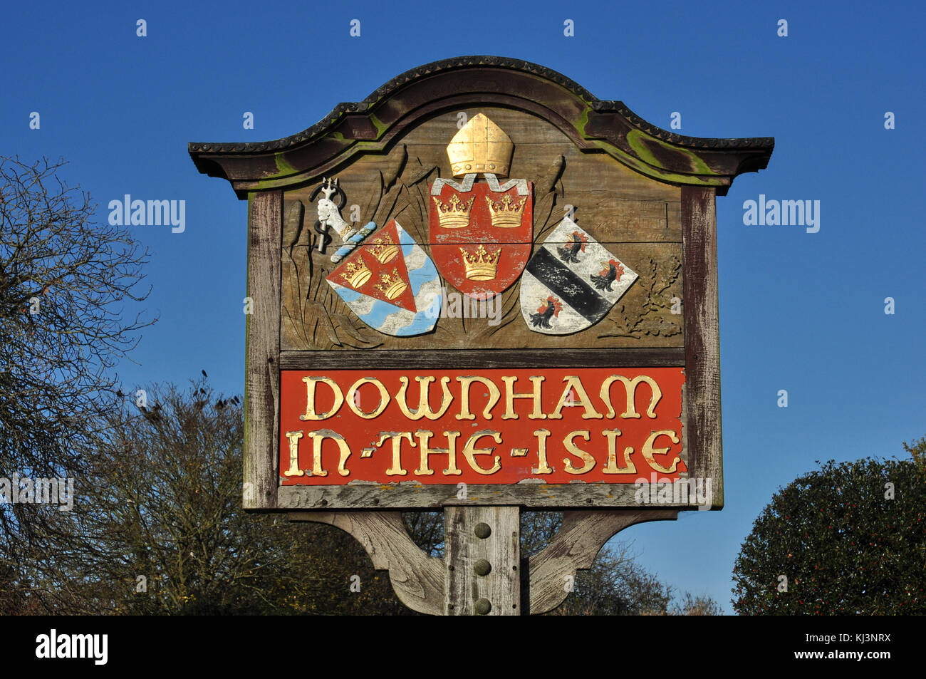 Village sign, Little Downham, Near Ely, Cambridgeshire, England, UK Stock Photo