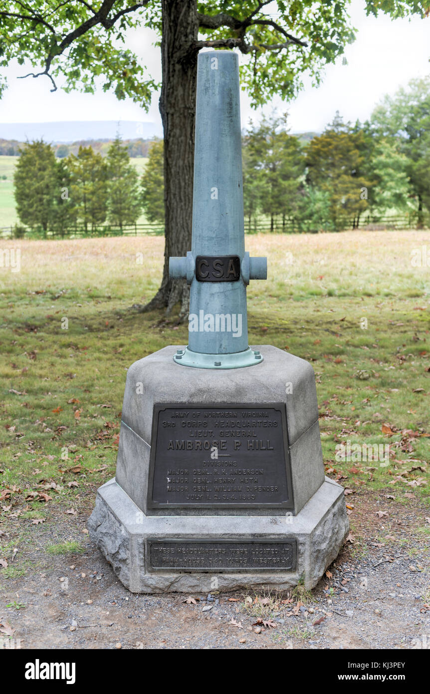 Ambrose P Hill  monument at the Gettysburg National Military Park, Pennsylvania. Stock Photo