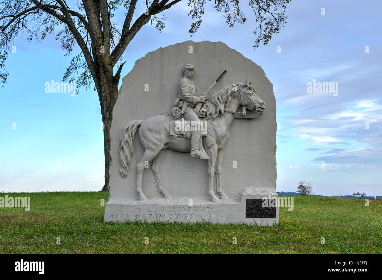 17th Pennsylvania Cavalry Memorial monument at the Gettysburg National Military Park, Pennsylvania. Stock Photo