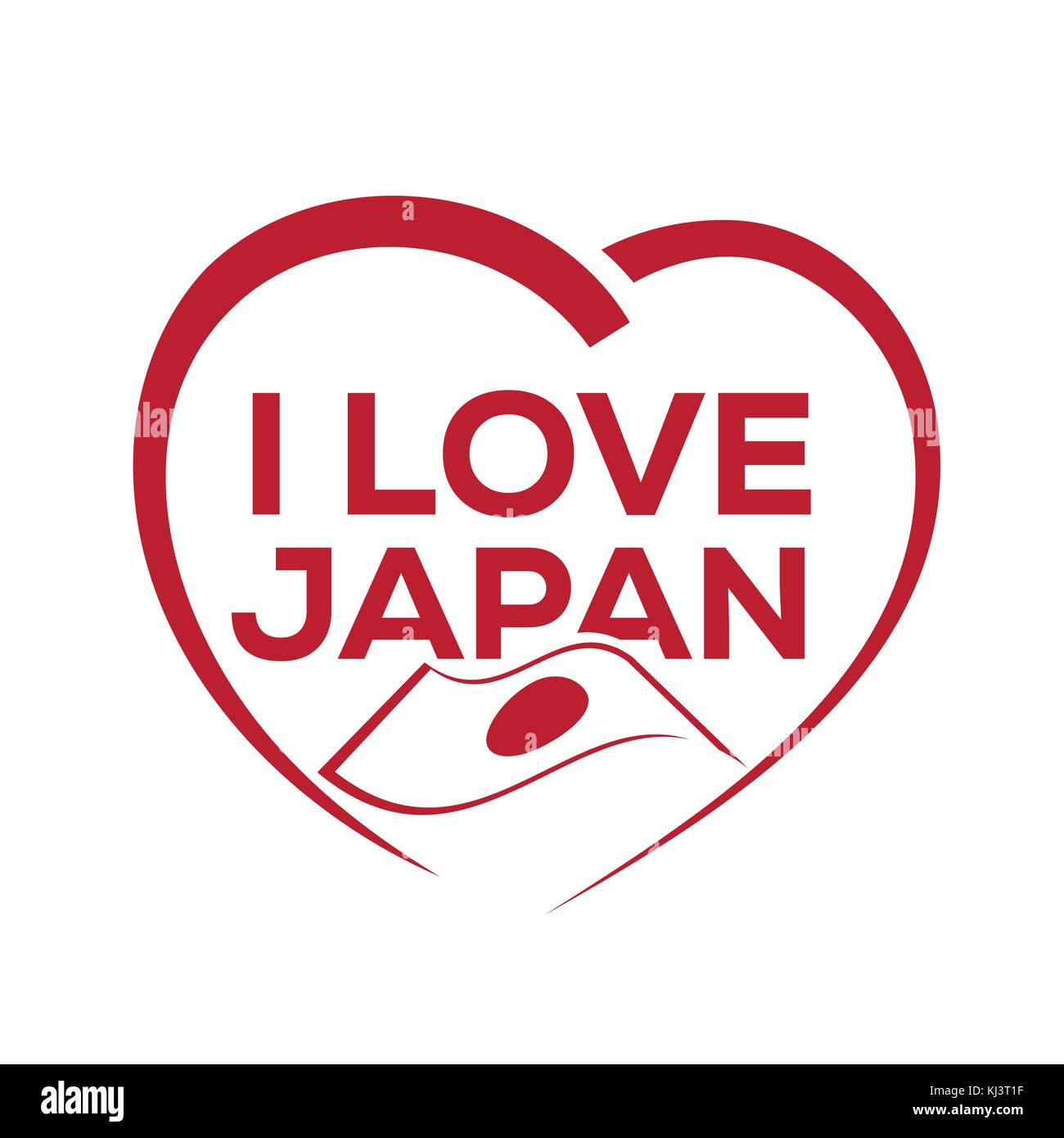 I love japan with outline of heart and japanese flag, icon design