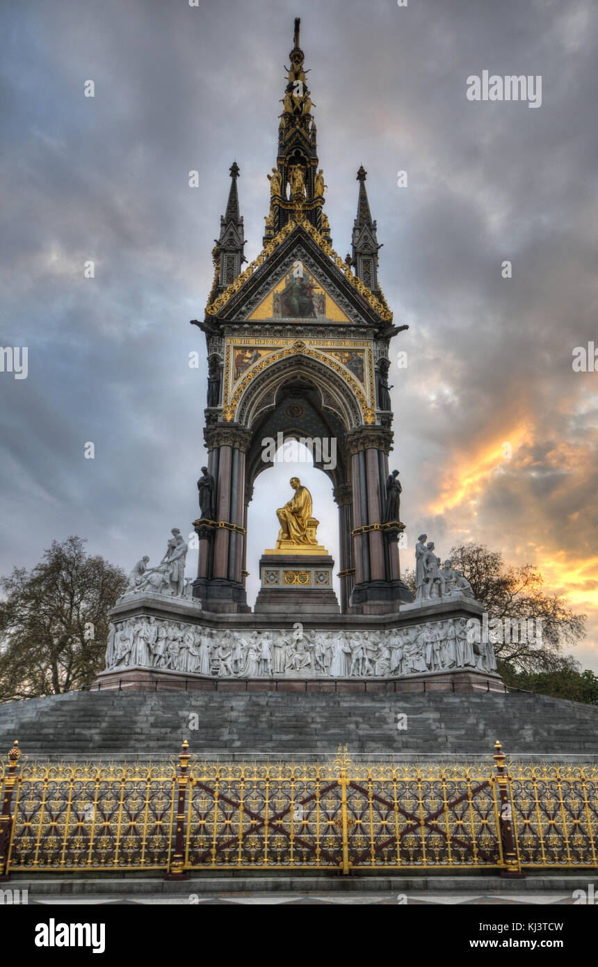 The London landmark in Hyde Park contrasting the neo-gothic monument against a threatening sky.   The memorial was built by Queen Victoria in remembra Stock Photo