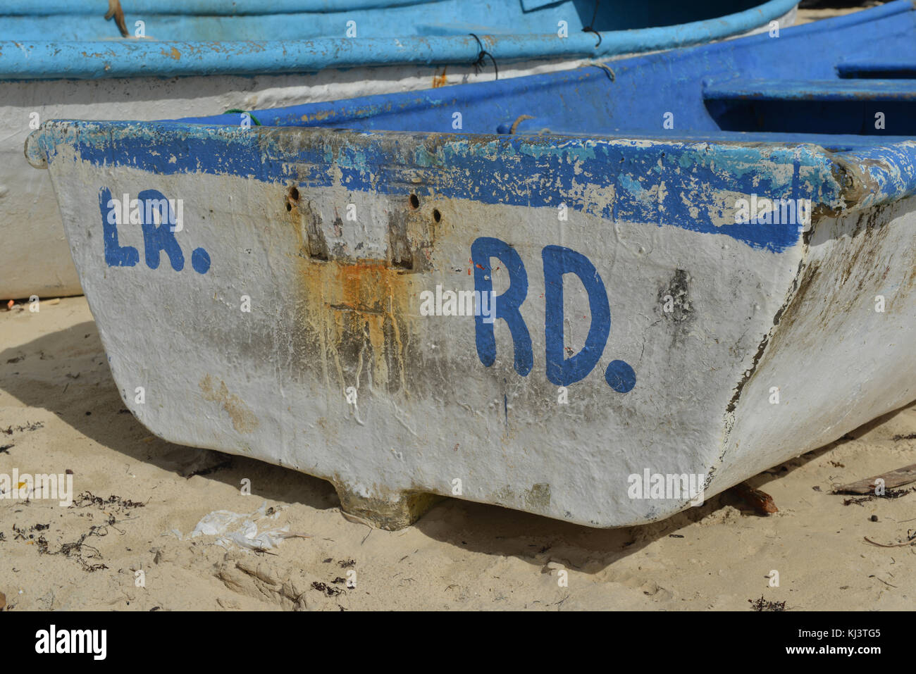 PUNTA CANA, DOMINICAN REPUBLIC - AUGUST 31, 2014: Boat in  Macao Beach in Punta Cana, Dominican Republic Stock Photo