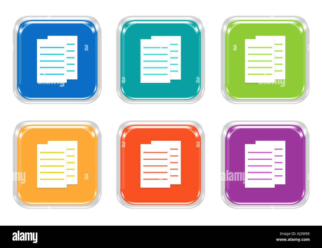 Set of rounded square colorful buttons with documents or news symbol in ...