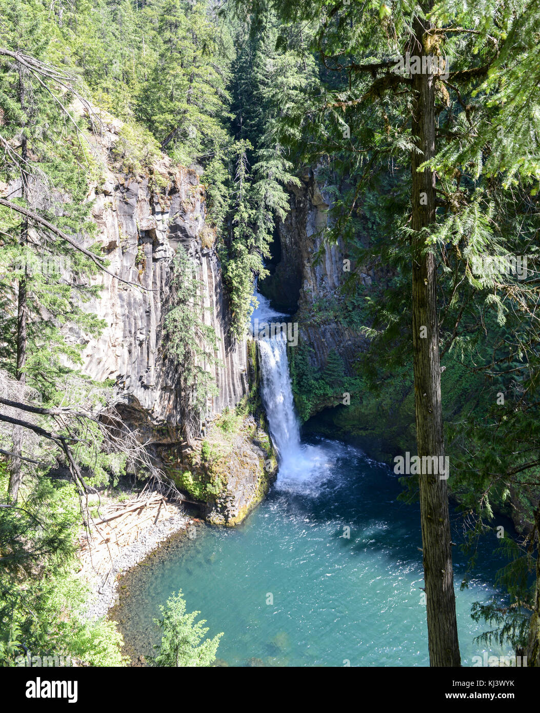 Toketee Falls in the north Umpqua river in the Umpqua National Forest in Oregon late springtime. Stock Photo