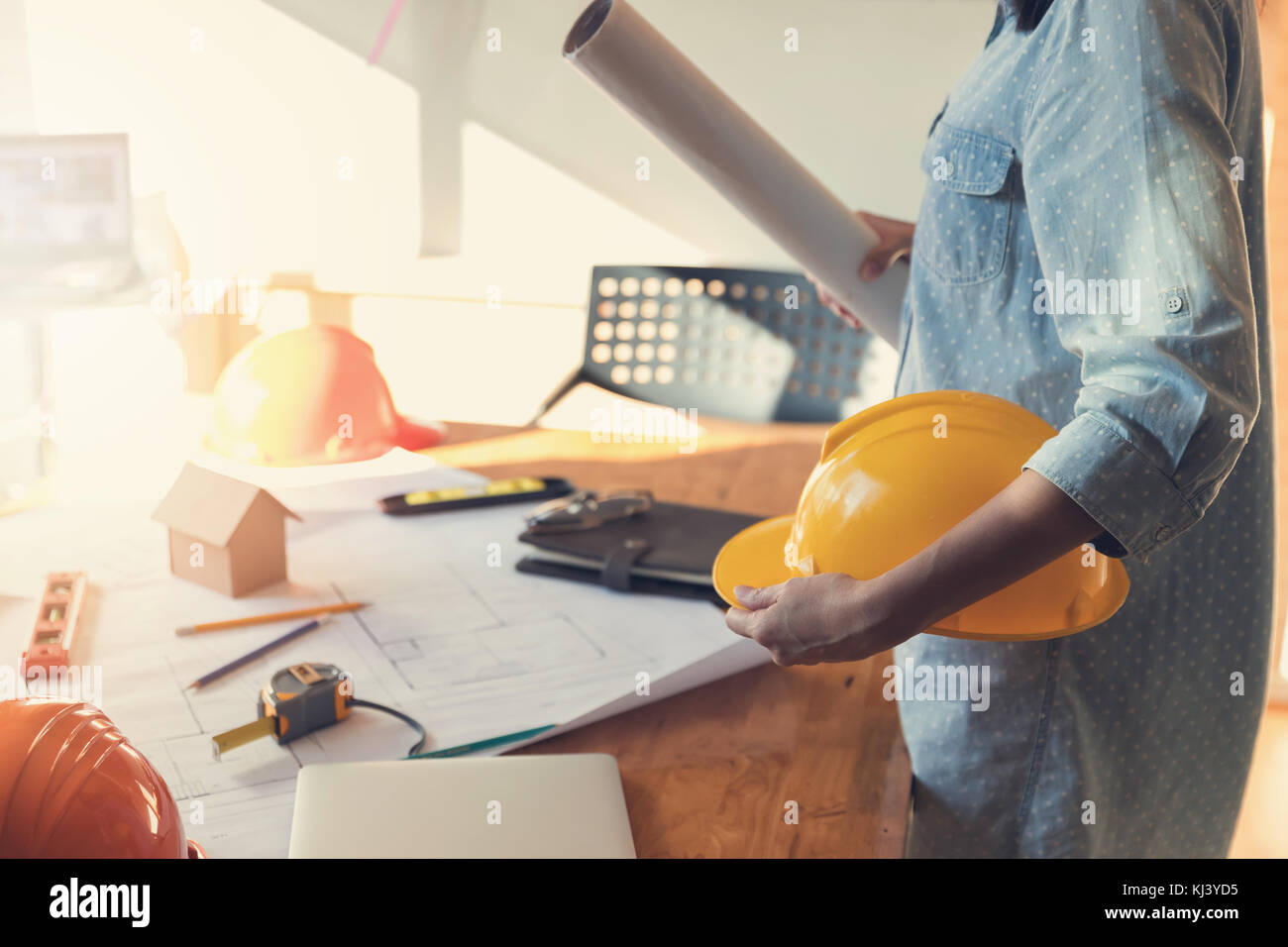 Engineer and Architect concept, Engineer Architects office team working ...