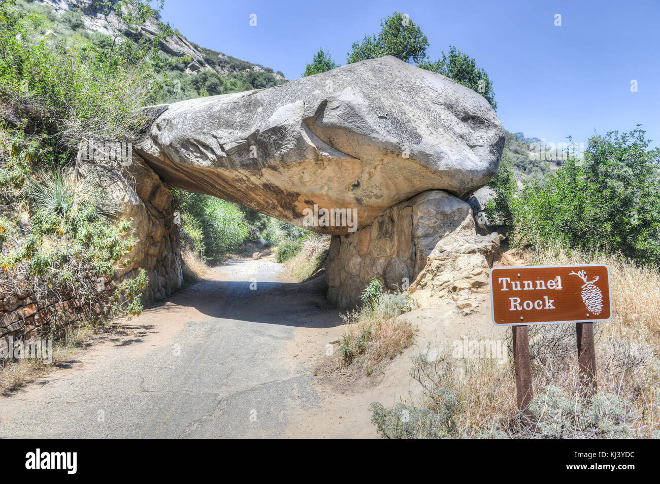 Tunnel Rock. Historic highway at Sequoia National Park, USA Stock Photo