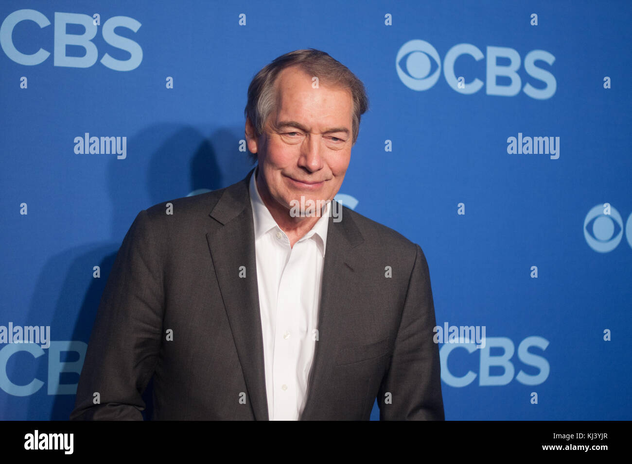 Talk Show Host/journalist Charlie Rose attends the 2013 CBS Upfront at The Tent at Lincoln Center on May 15, 2013 in New York City. Stock Photo