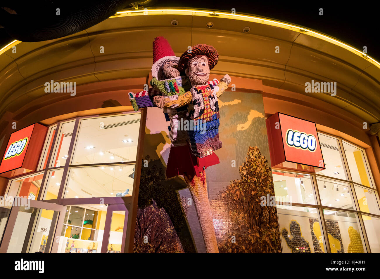 Anaheim, NOV 11 Woody toy story lego statue in the famous Downtown