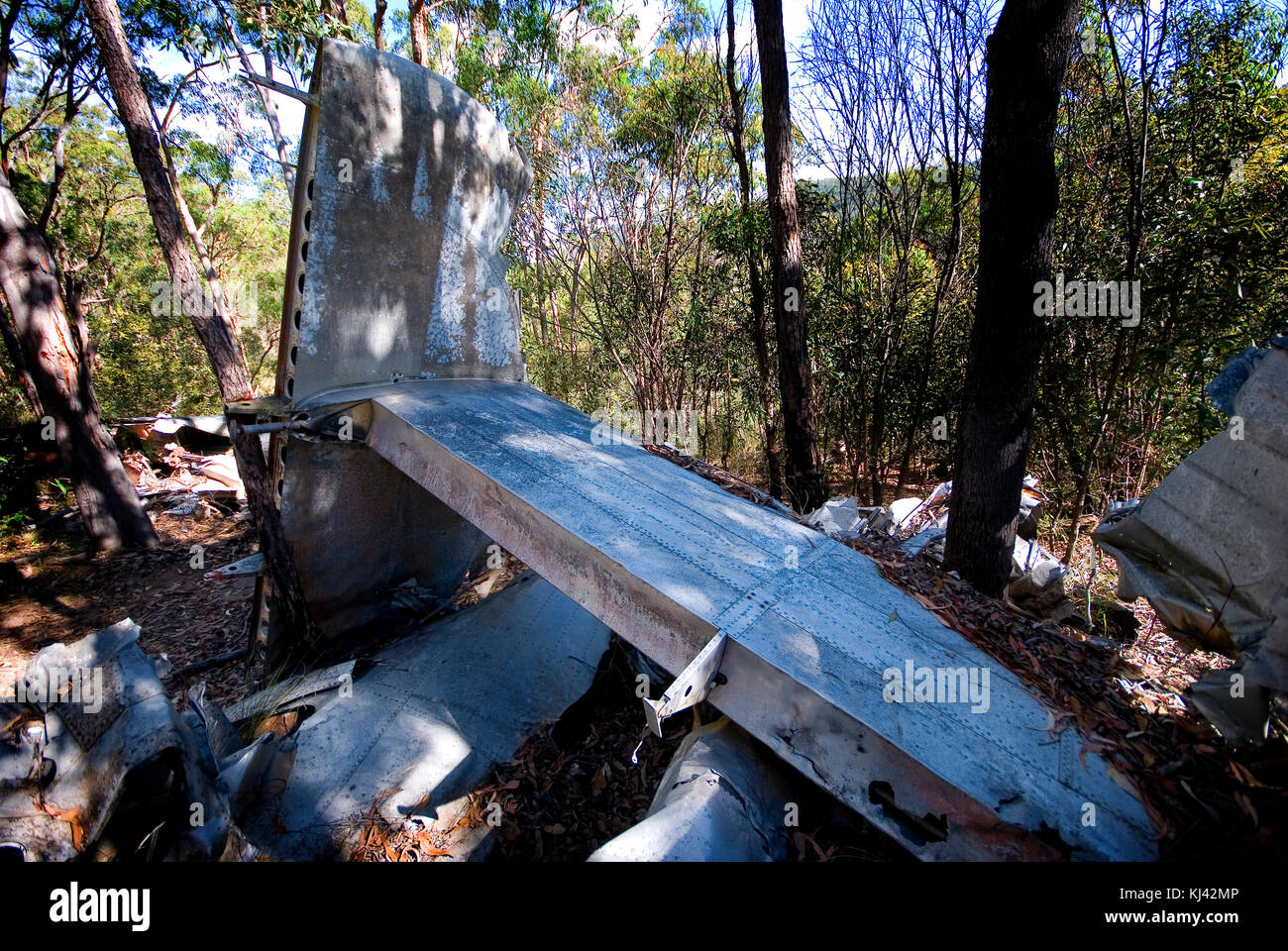 The wreckage of Beautiful Betsy, an American Liberator bomber that crashed in 1945 on Kroombit Tops Queensland Stock Photo