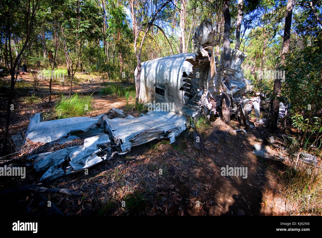 The wreckage of Beautiful Betsy, an American Liberator bomber that crashed in 1945 on Kroombit Tops Queensland Stock Photo