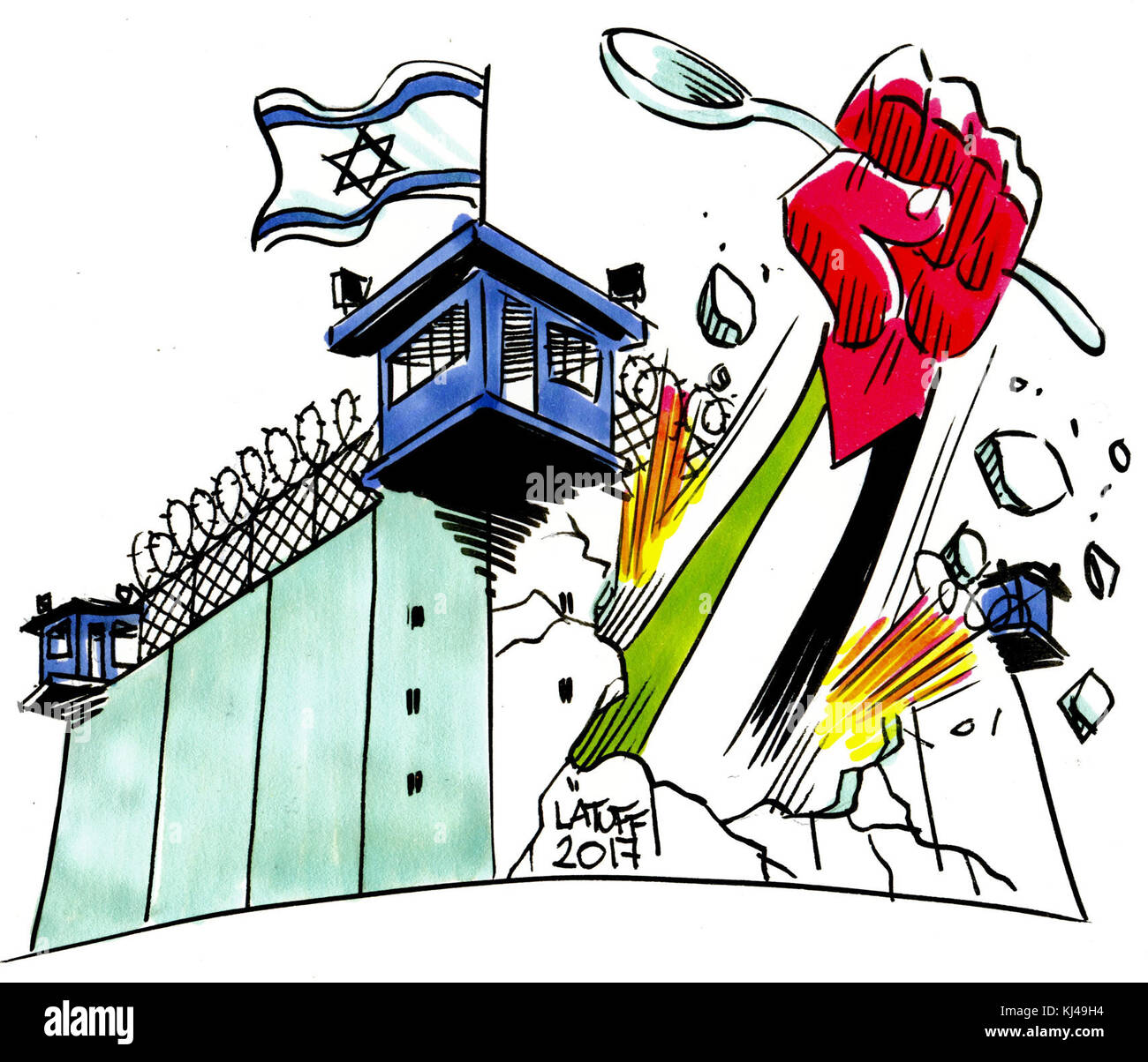 Palestinian prisoners in hunger strike cartoon Stock Photo
