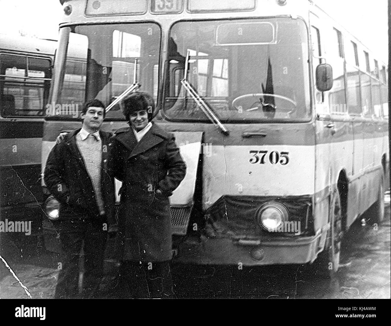 Kolpino Bus Park Anatoly Alexander LiAZ-677 park3 column7 1985 Stock Photo