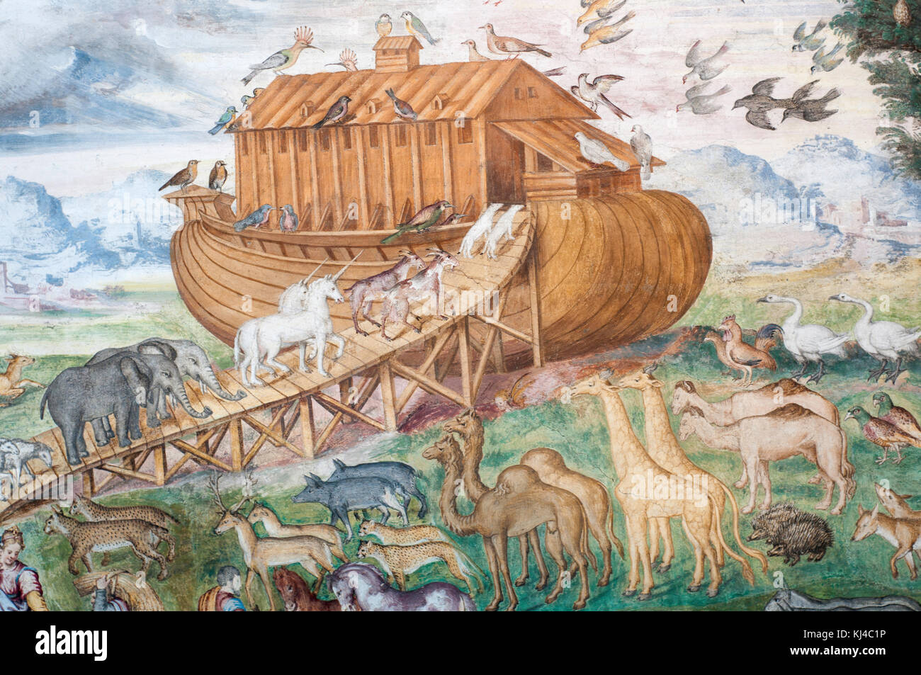 KREA - illustration of Noahs Ark on top of a hill, realistic painting,  classical painting, high definition, digital art, matte painting, very  detailed, realistic