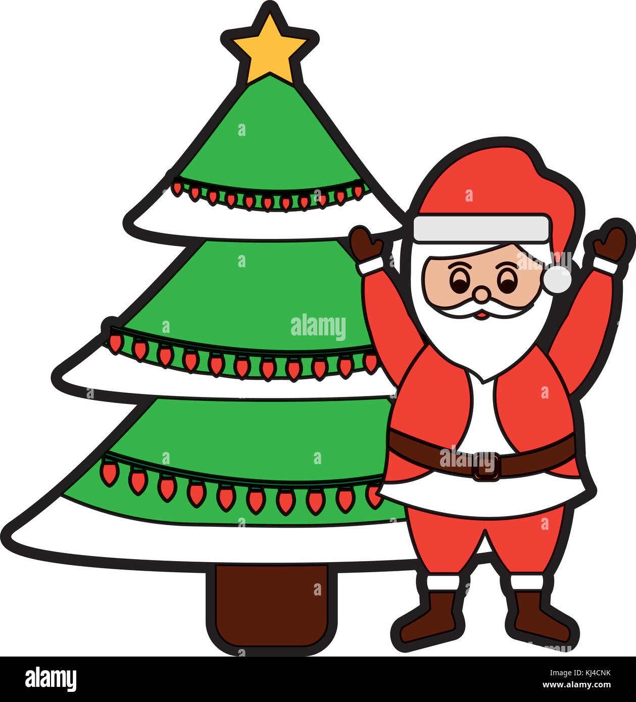 Cute Cartoon Santa Claus Decorating Christmas Tree Stock Vector Image Art Alamy