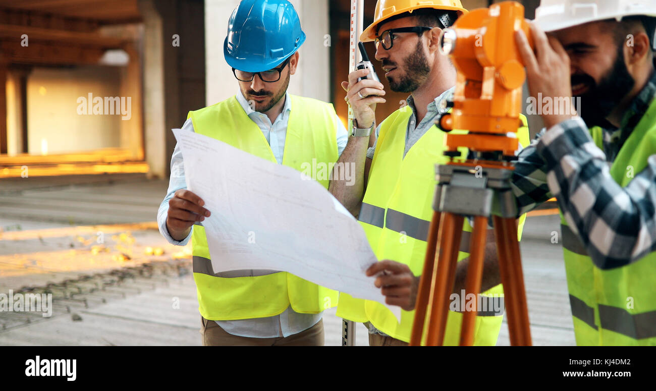 Architect consult engineer on construction site Stock Photo