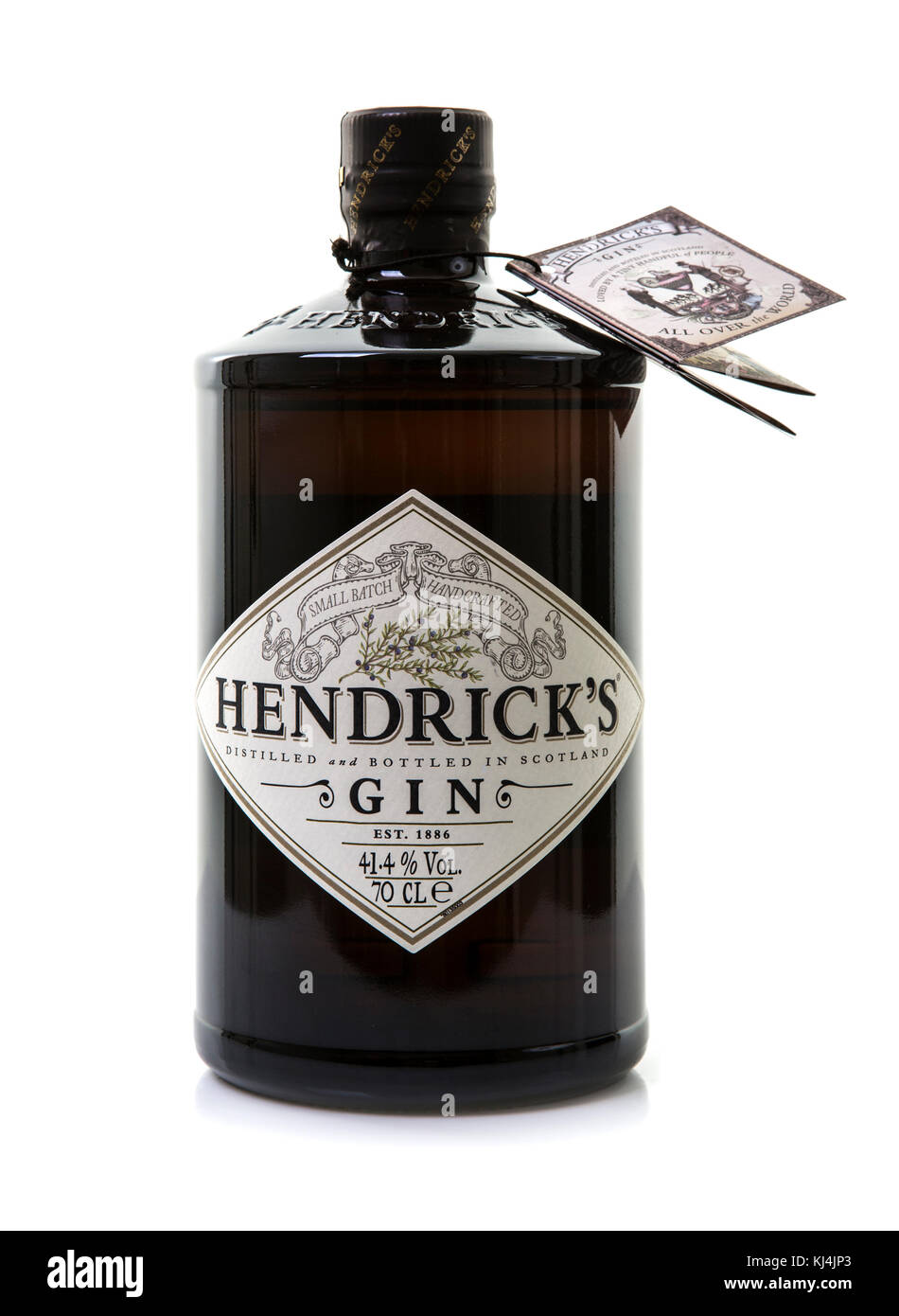 SWINDON, UK - NOVEMBER 20, 2017: 70 cl bottle of Hendricks distilled gin 41.4% alcohol on a white background Stock Photo