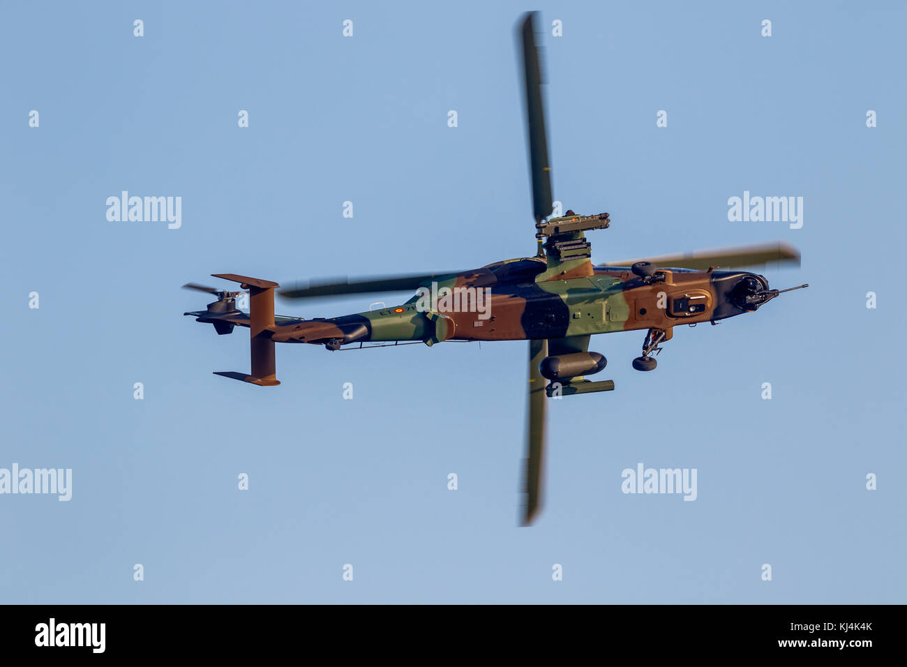 TORRE DEL MAR, MALAGA, SPAIN-JUL 29: Helicopter Eurocopter EC665 Tiger taking part in a exhibition on the 2nd airshow of Torre del Mar on July 29, 201 Stock Photo