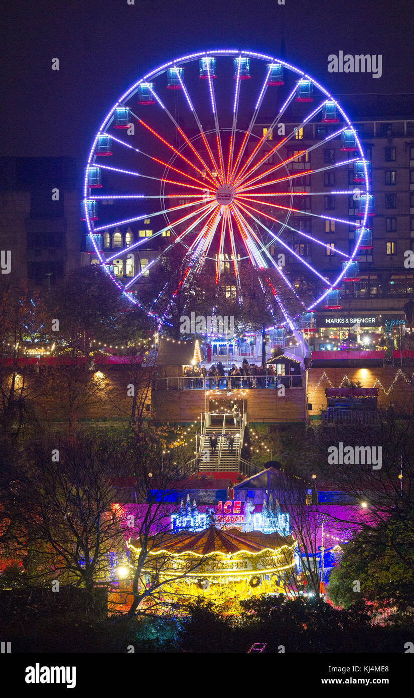 Edinburgh Christmas; The Ferris wheel and other entertainment in Princes Street Gardens, Edinburgh. Stock Photo