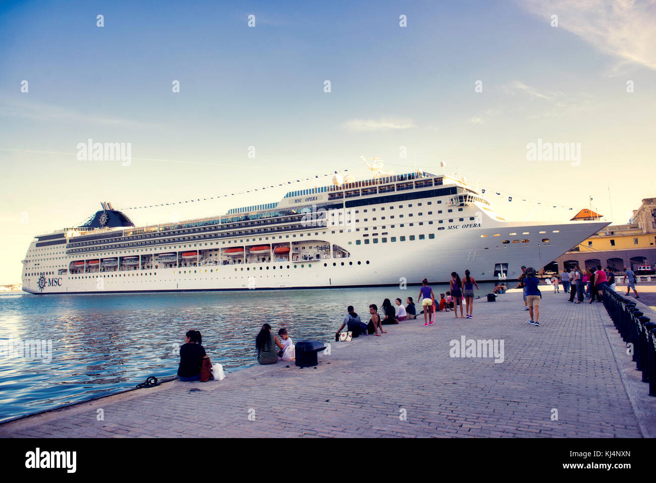 HAVANA, CUBA - FEB 17,2017 : The MSC Opera cruise ship docked at the port of Havana showing the tourist boom the island has experienced in the last fe Stock Photo