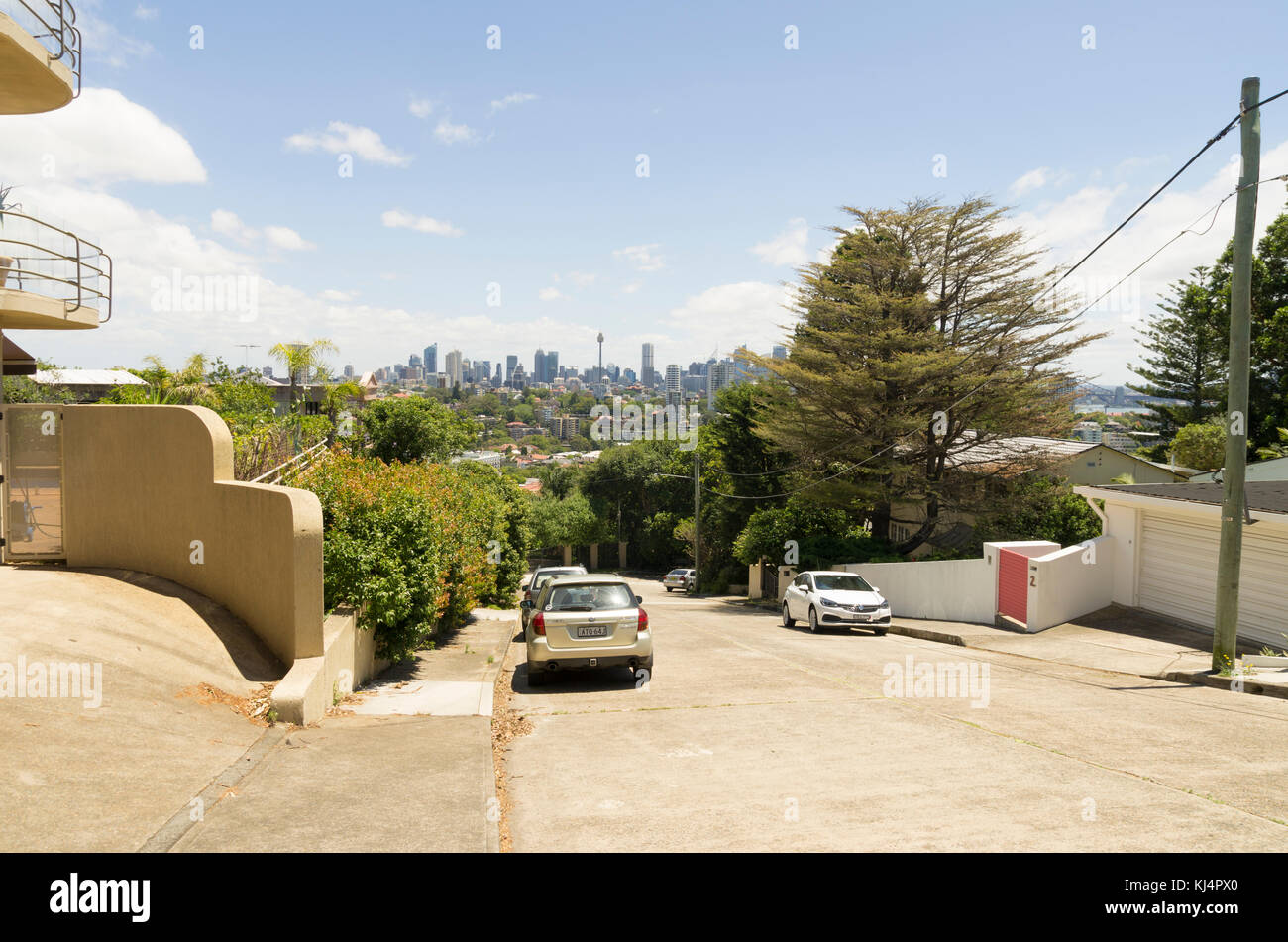 View of Sydney CBD from Sheldon Place, in Bellevue Hill, Eastern Suburbs, Sydney Stock Photo