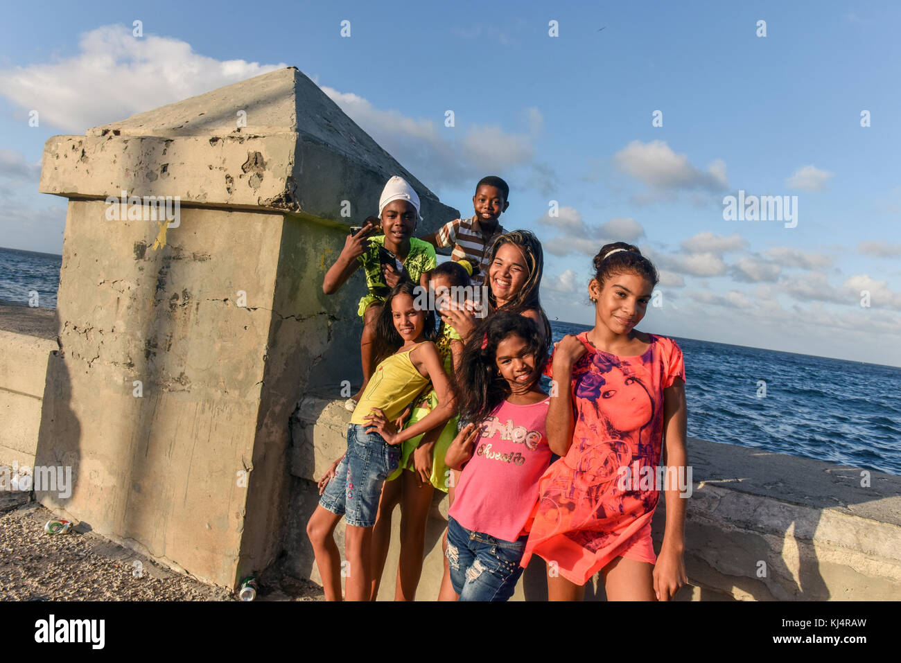 Young Cubans , Malecon Havana Stock Photo
