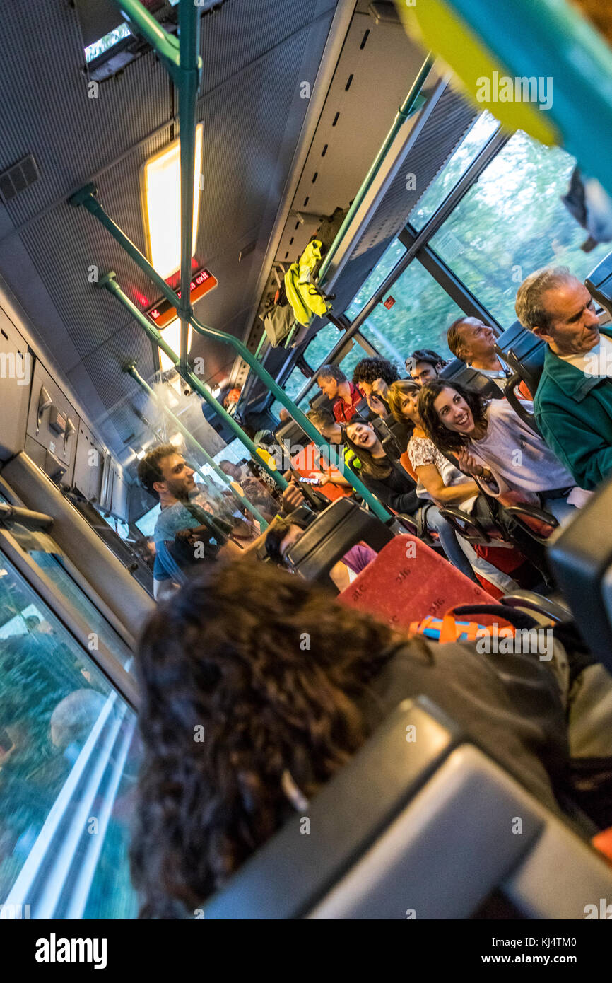 Every day life aboard a TPER Bologna city bus, Bologna life, Italy