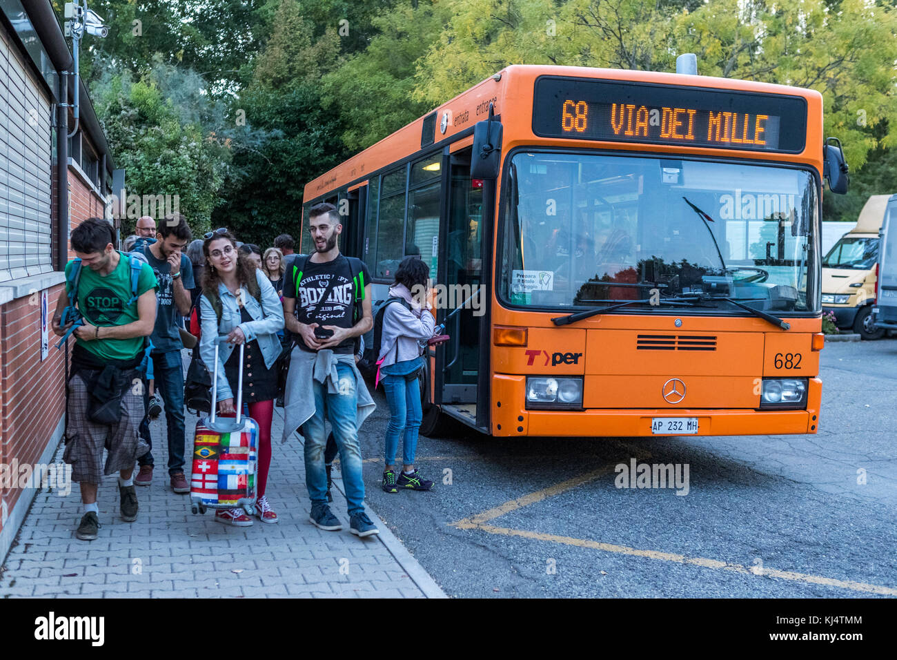 Every day life aboard a TPER Bologna city bus, Bologna life, Italy Stock Photo Alamy