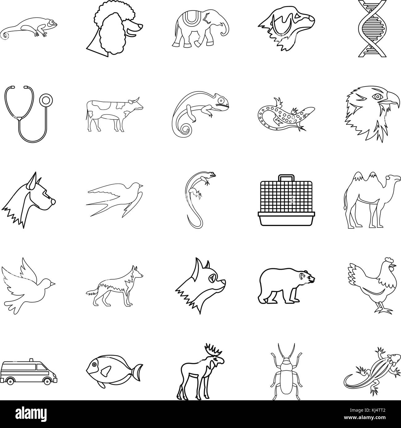 Animal care icons set, outline style Stock Vector