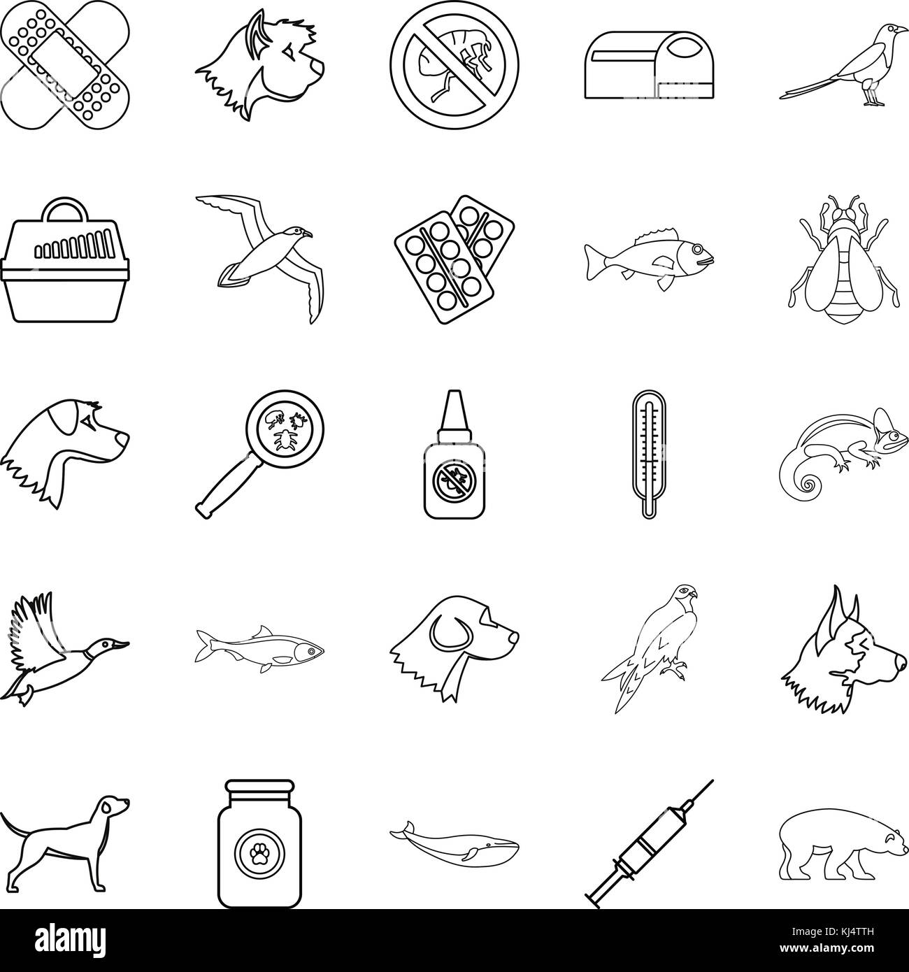 Caring for animal icons set, outline style Stock Vector