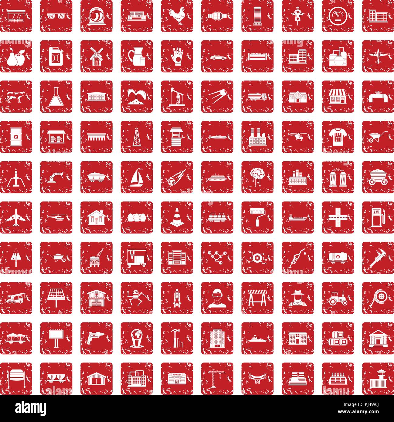 100 industry icons set grunge red Stock Vector Image & Art - Alamy