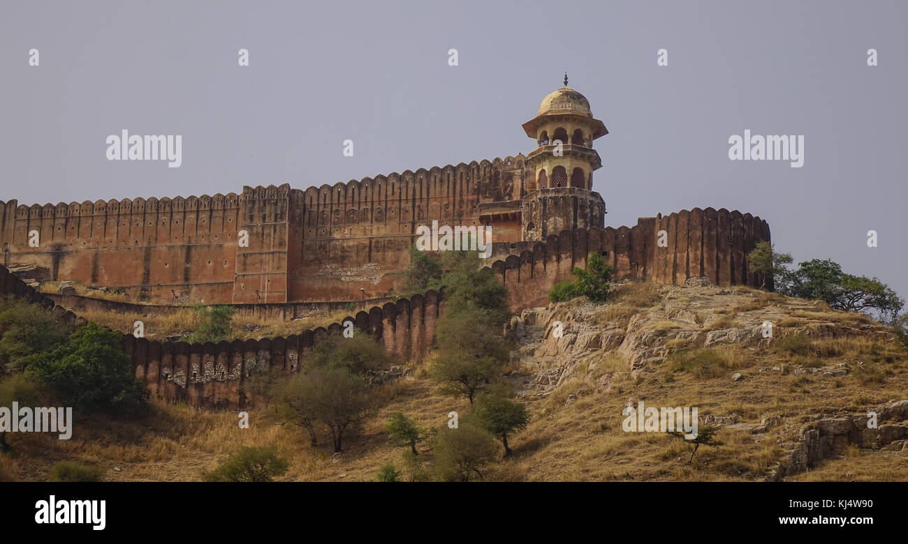 Sandstone wall of ancient fort in Jaipur, Rajasthan, India Stock Photo ...