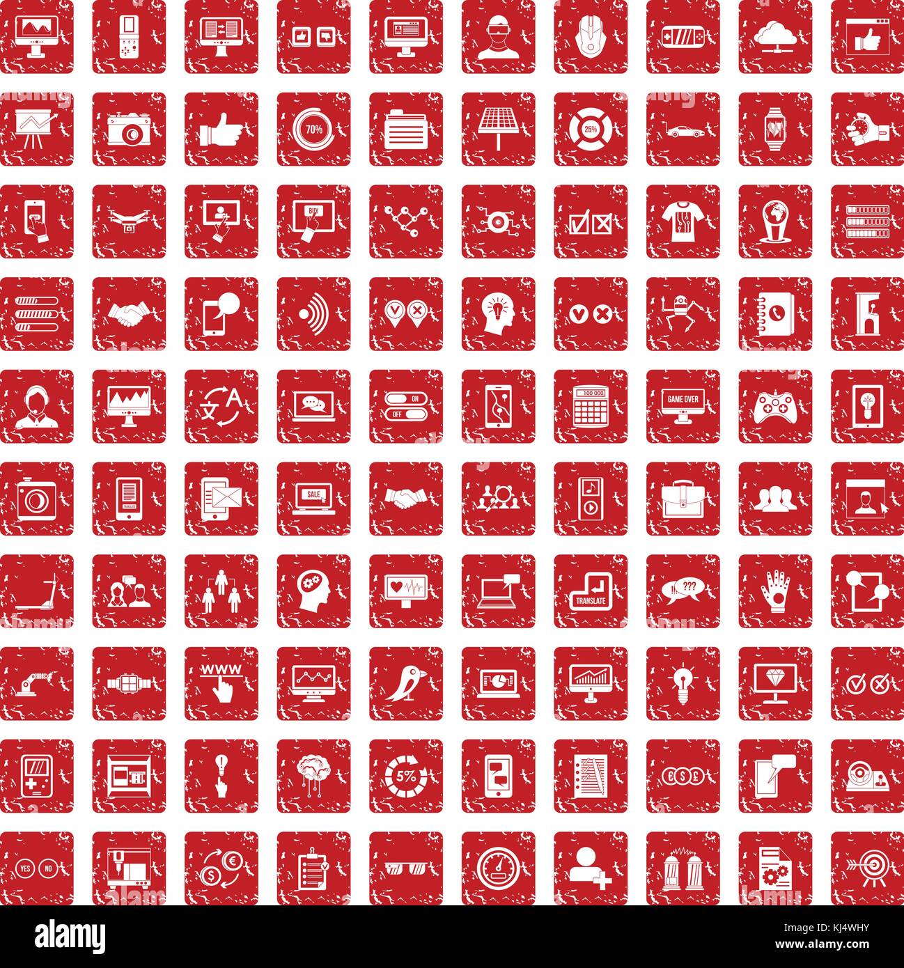 100 interface icons set grunge red Stock Vector Image & Art - Alamy