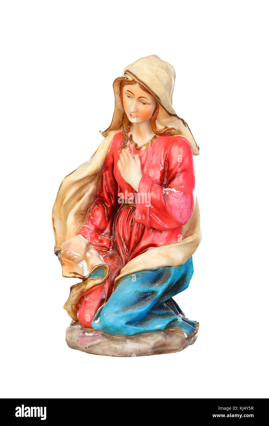 Ceramic figure of the virgin mary isolated on white background Stock