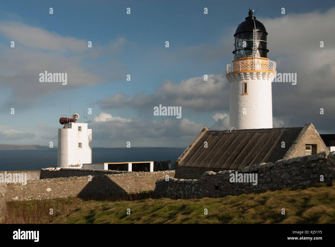 Dunnet Head Light House - Sunrise and early morning light in the autumn Stock Photo